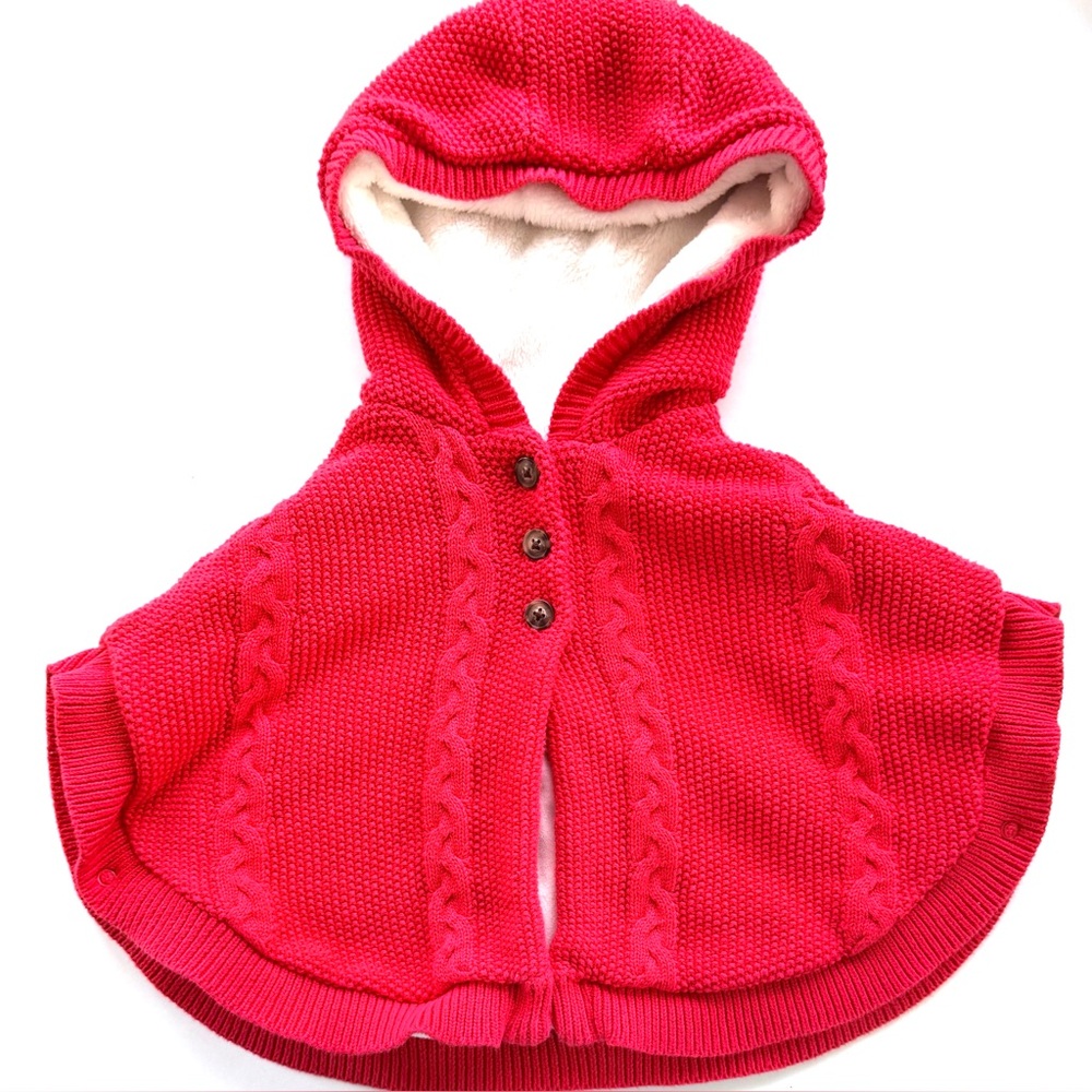 Carters Baby Girl Knit Cape 24 Month Red Fleece Lined Cozy Warm Snap Button Cute